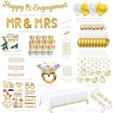 Gold Engagement Party Decorations - (Total 90Pcs) Glitter Happy Engaged Banner, Mr And Mrs Balloons, Hanging Swirl,Balloons, Ring Balloons For Wedding Engagement Party Decor