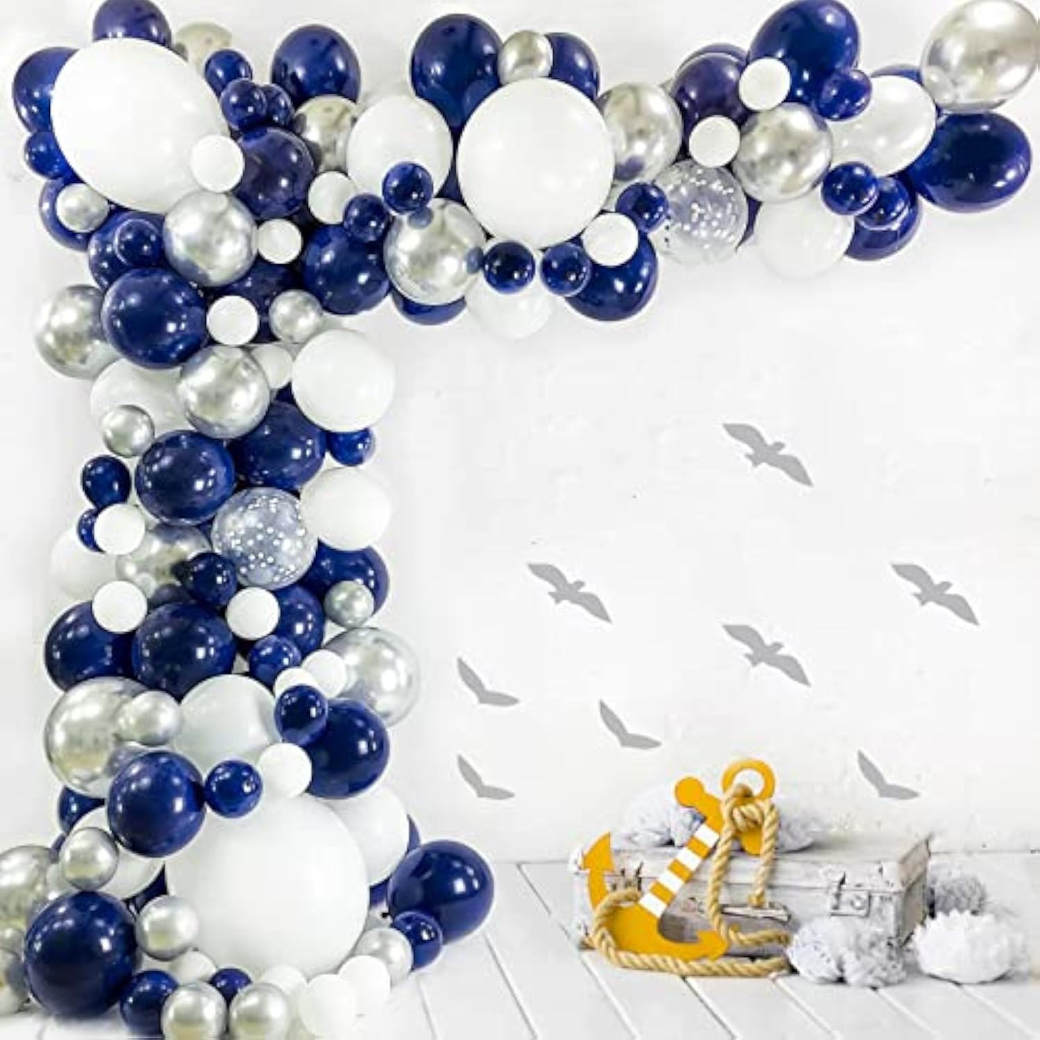 Navy Blue & Silver Balloon Arch Kit: 130-Piece Party Decoration