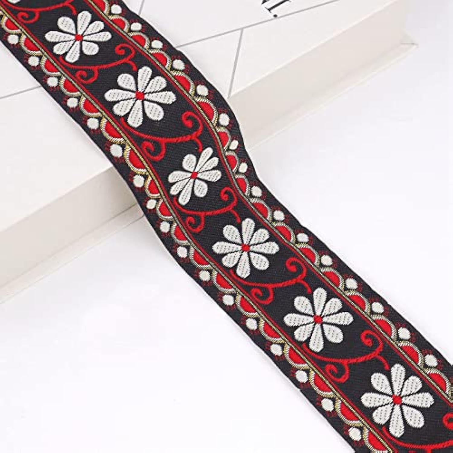Embroidered Jacquard Ribbon Trim, Floral Woven Lace Ribbon Fabric For