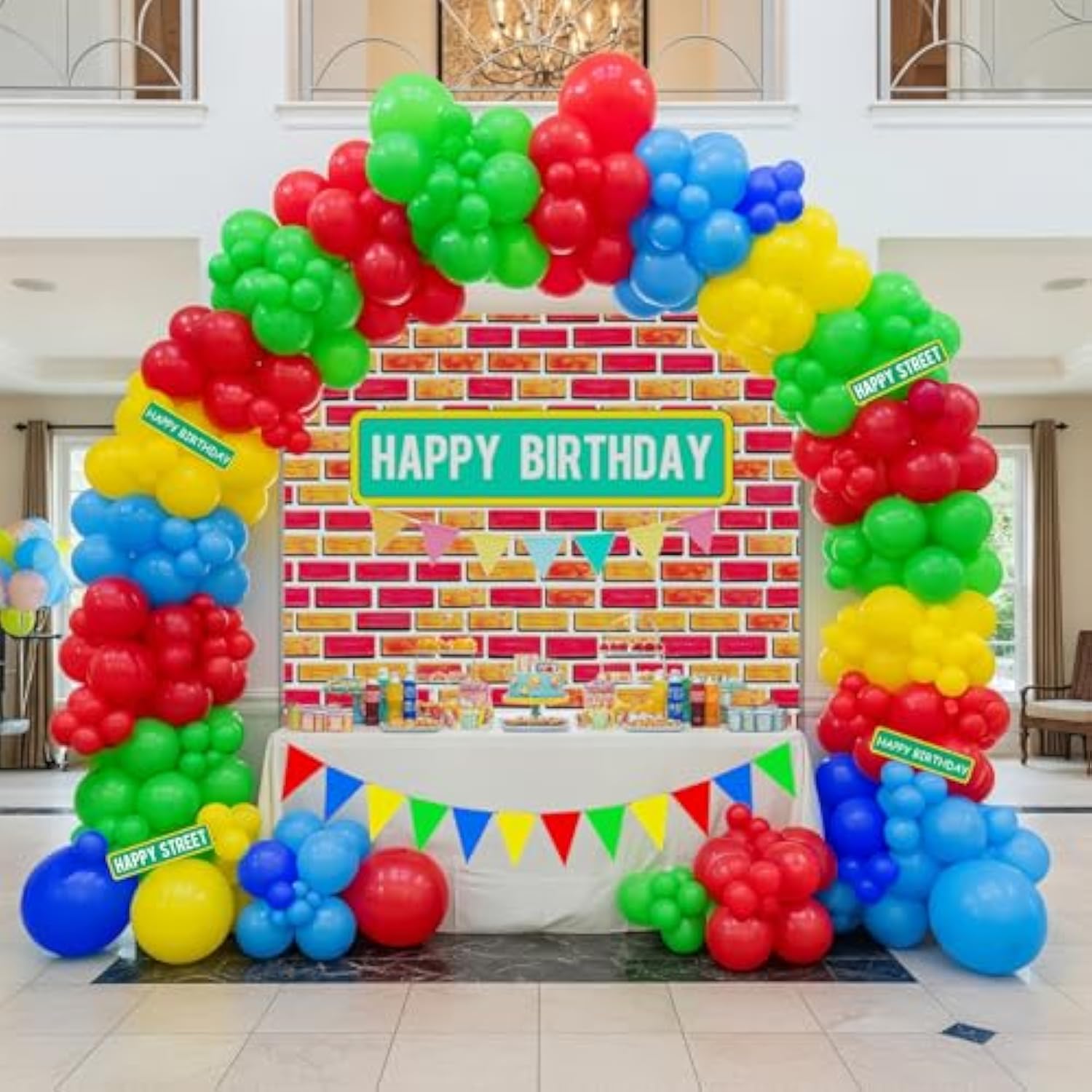 Sesame Friends Birthday Party Supplies Party Decorations Set Include Banner Backdrop Red Blue Balloon Garland Arch Kit Stickerfor Boys Girls Sesame Theme Party Kid Birthday Supplies