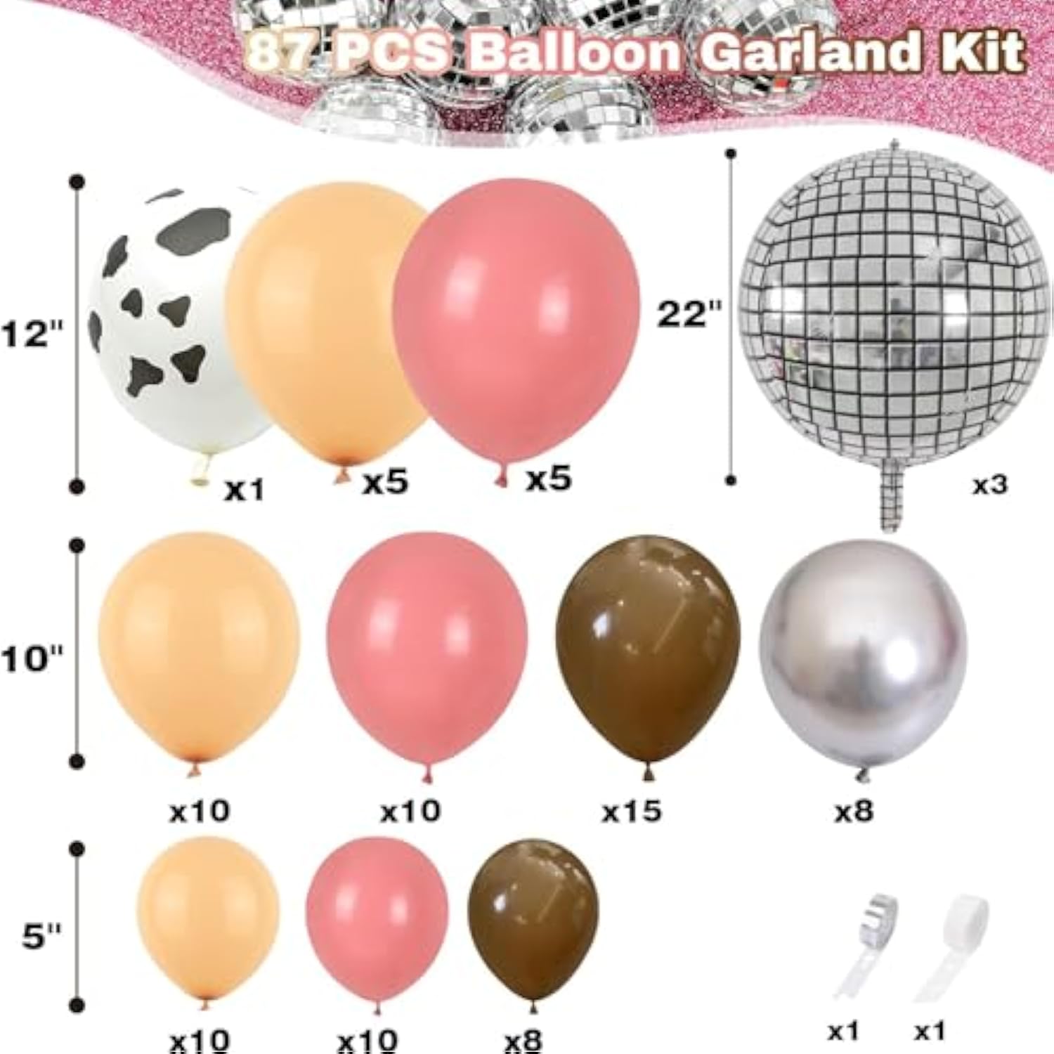 87pcs Cow Print Balloon Garland Kit Pink Brown Nude Western Rodeo Party Decor