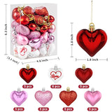 Valentine'S Day Decor Heart Ornaments 36 Pcs Heart Shaped Baubles Red Pink White Hanging Decorations For Valentine'S Day Christmas Wedding Anniversary