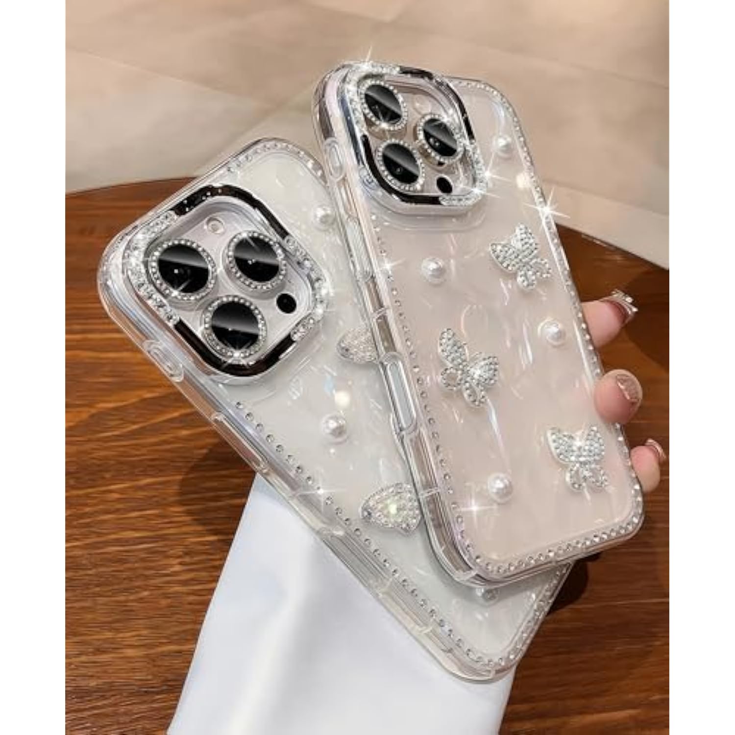 Compatible With Iphone 16 Pro Max Case, Bling Butterfly Design With Camera Lens Protector, Luxury Bling Cute Girly Glitter Protective Case For Women Girls
