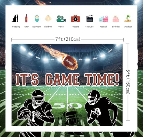 Football Field Backdrop It's Game Time American Rugby Auditorium Light Photography Background for Boys Football Theme Birthday Baby Shower Party Decorations Banner