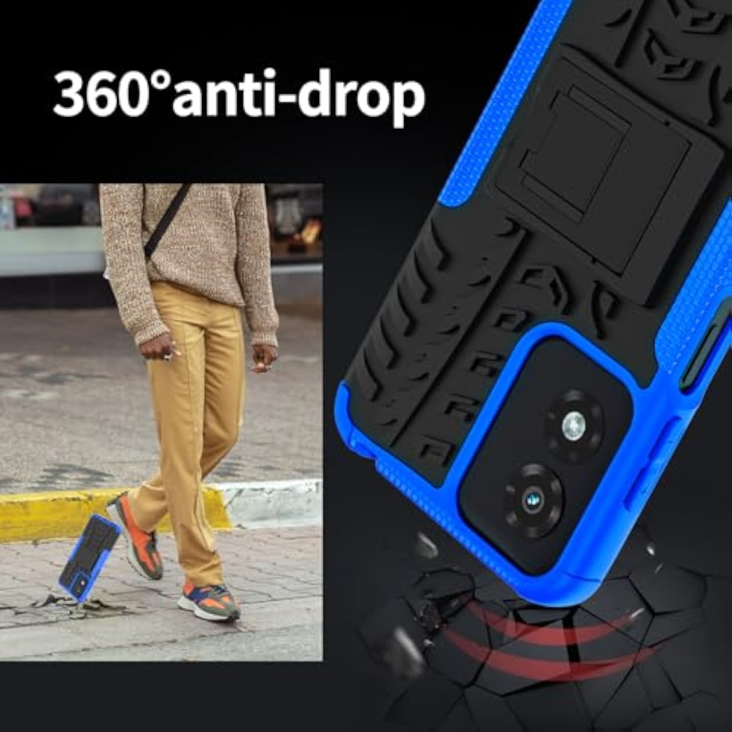 For Moto G Play 2024 Case With 2 Pack Screen Protector, Grade Shockproof, Heavy Duty Robust Bumper Cover With Kickstand For Motorola G Play 2024 Phone Blue