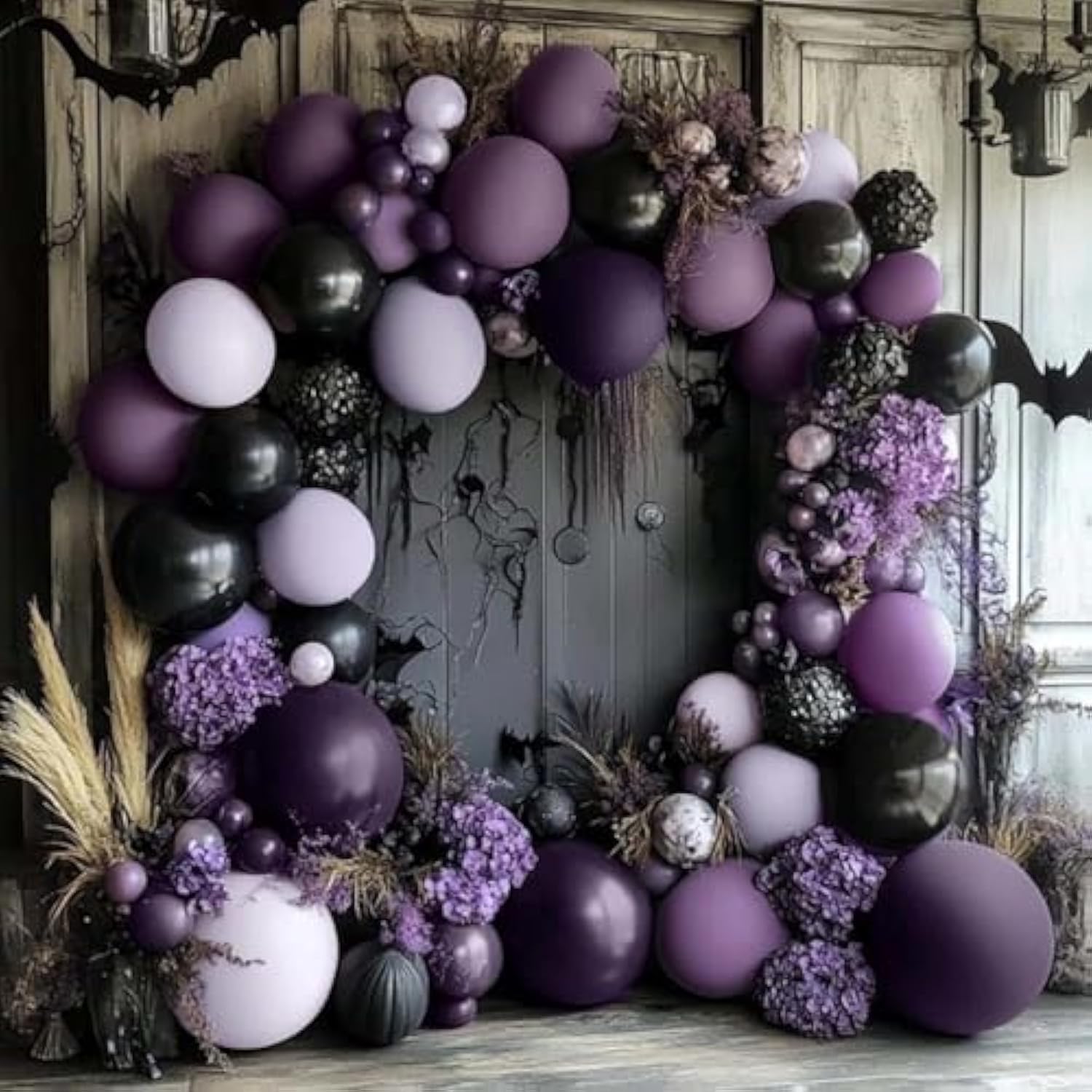Black Purple Balloon Arch Kit Double Stuffed Garland for Halloween Birthday Party Decorations