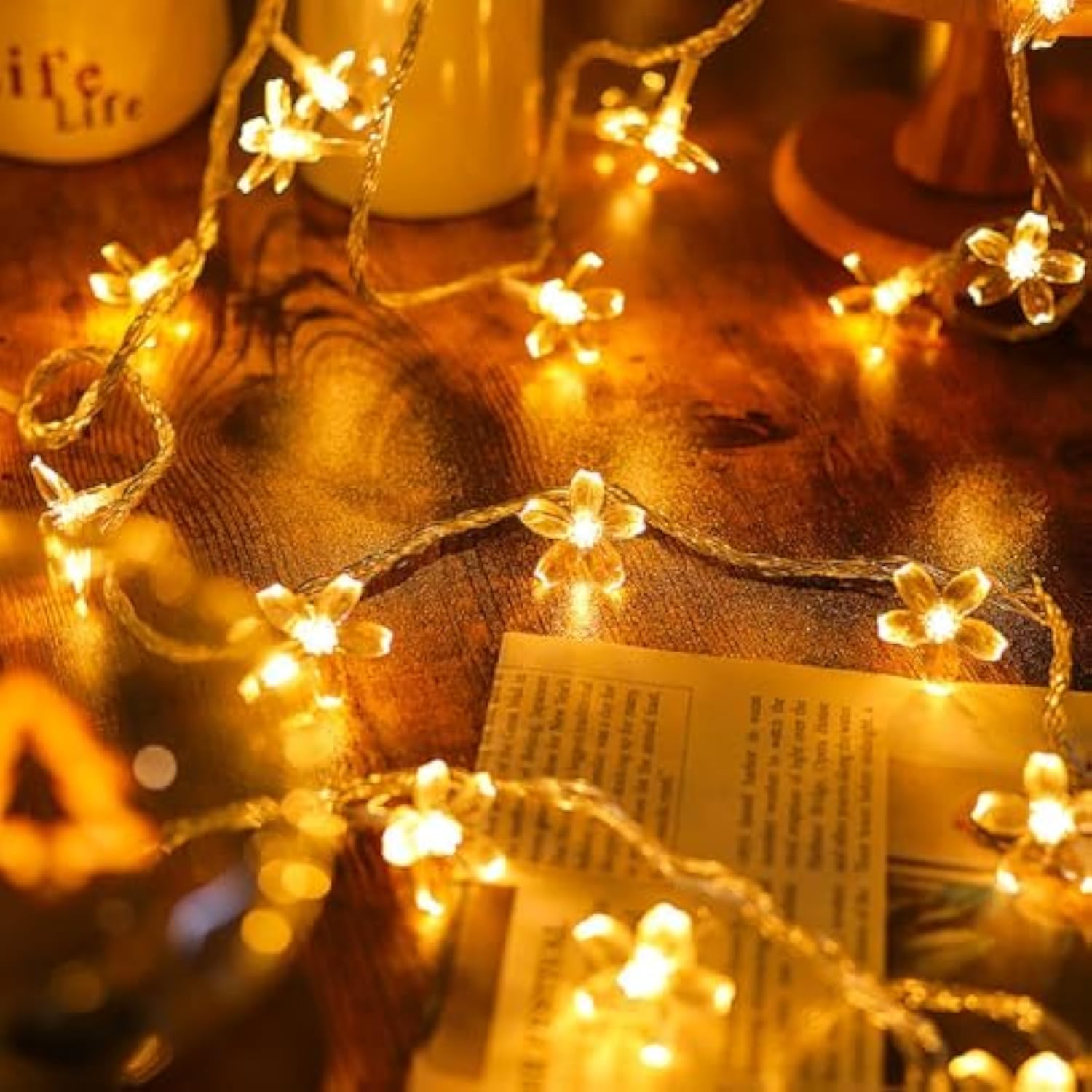 Flower String Lights Plug In, 16Ft 50 Led Cherry Blossom Fairy String Lights Warm White For Party Birthday Wedding Chris