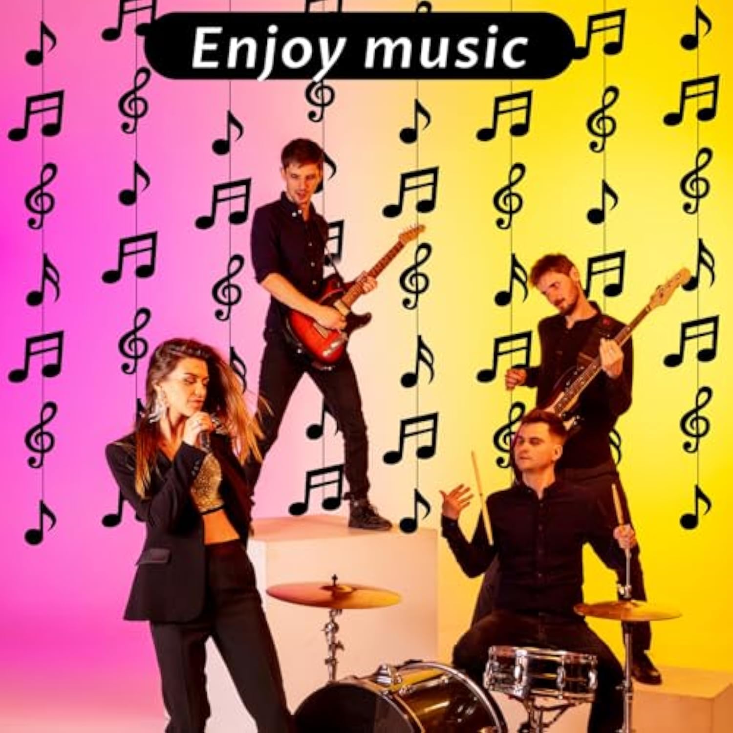 8Pcs Music Notes Party Decorations, Black Musical Note Hanging Swirl, Music Theme Party Supplies, Musical Notes Garland For Concerts, Music-Theme Parties, Birthdays, Weddings And Baby Showers