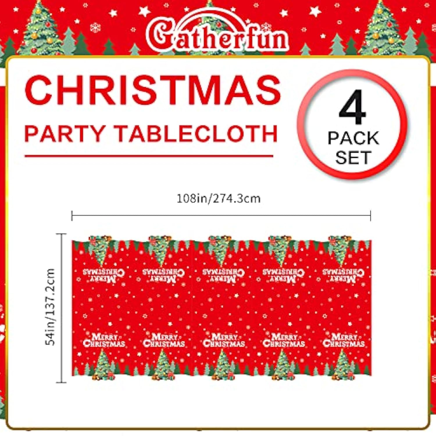 Christmas Table Decorations Christmas Tree Disposable Tablecloth Waterproof Plastic Rectangular Table Cover For Merry Christmas Party Supplies, 4 Pcs 54 X 108 Inch