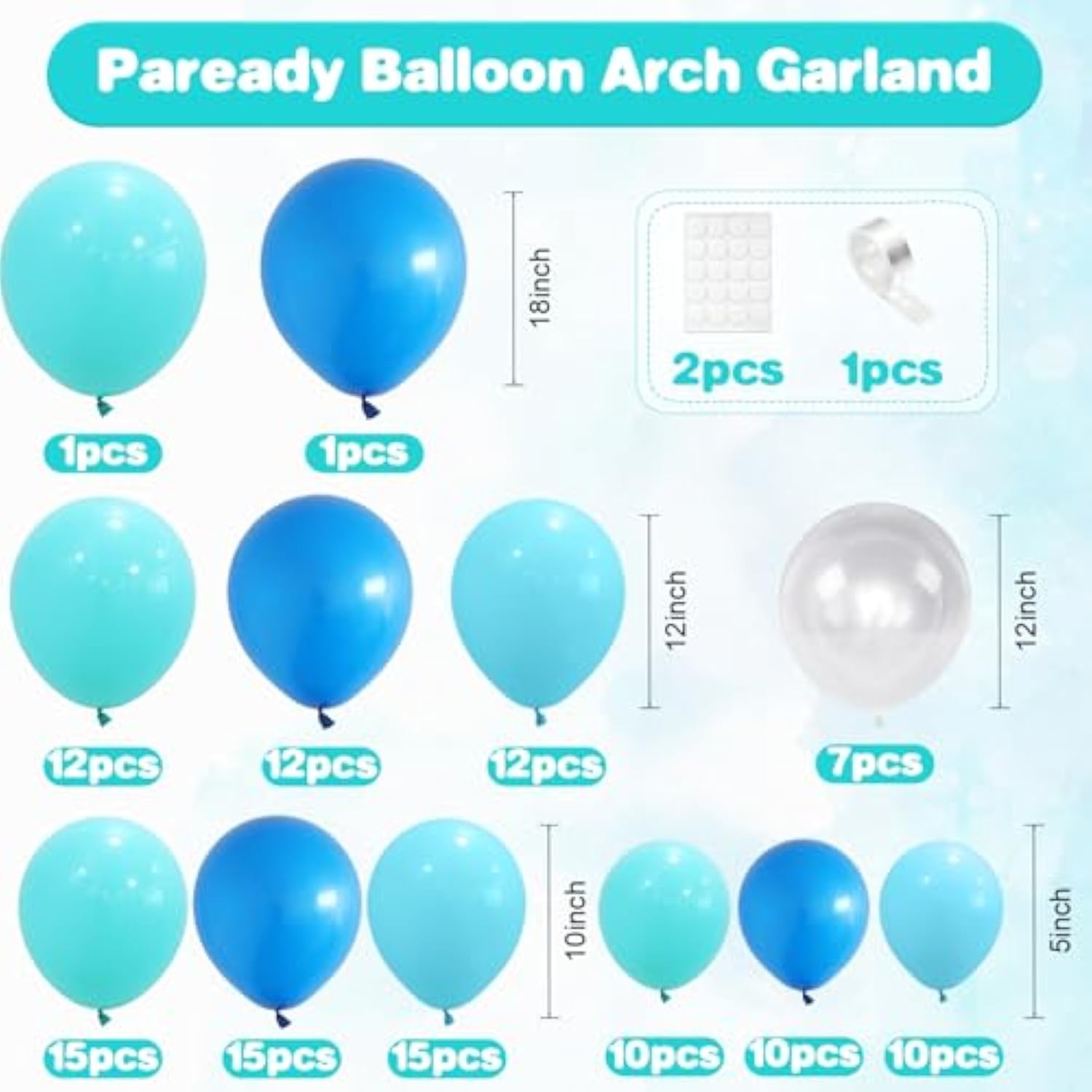 Ocean Arch Kit, 120 Pcs Sea Garland With 18/12/10/5 Inch Teal Dark Light Blue Clear Balloons For Kids Birthday Beach Baby Shower Sea Ocean Theme Party Decorations