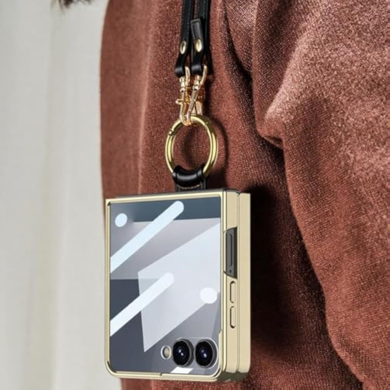 Compatible With Samsung Galaxy Z Flip 7 Case With Crossbody Strap Lanyard Ring Kickstand Pu Leather Cover Built In Small Screen Protector Full Coverage Phone Case(For Z Flip 7 2025 Black)