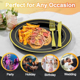 60 Pcs Black And Gold Plastic Plates, Disposable Party Black Plates Include 30 10 Inch Dinner Plate And 30 7 Inch Dessert Plate Perfect For Holiday, Birthday, Wedding & Party