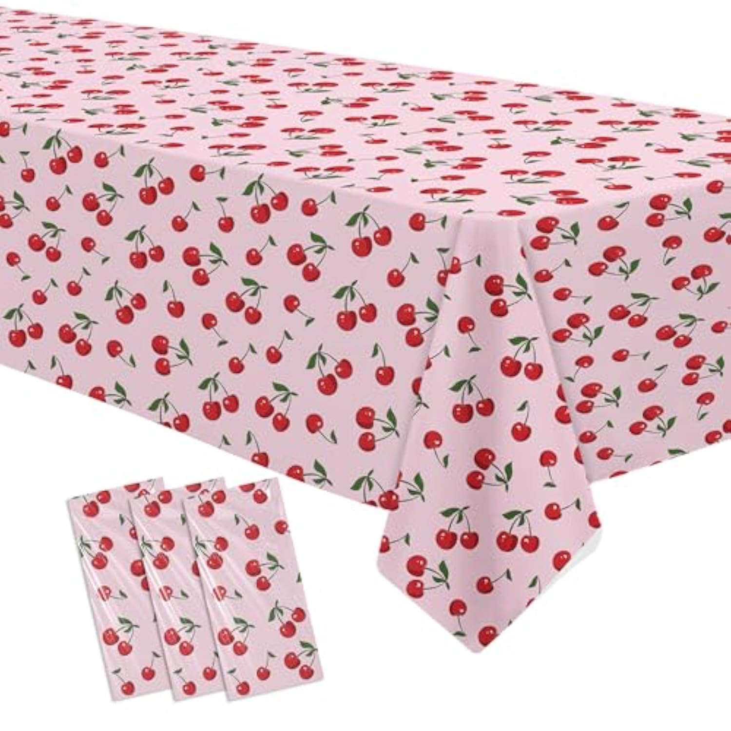 Cherry Birthday Decorations Tablecloth, 3 Pack Disposable Fruit Theme Cherry Party Supplies Table Cover For Birthday, Baby Shower, 55In X 86In