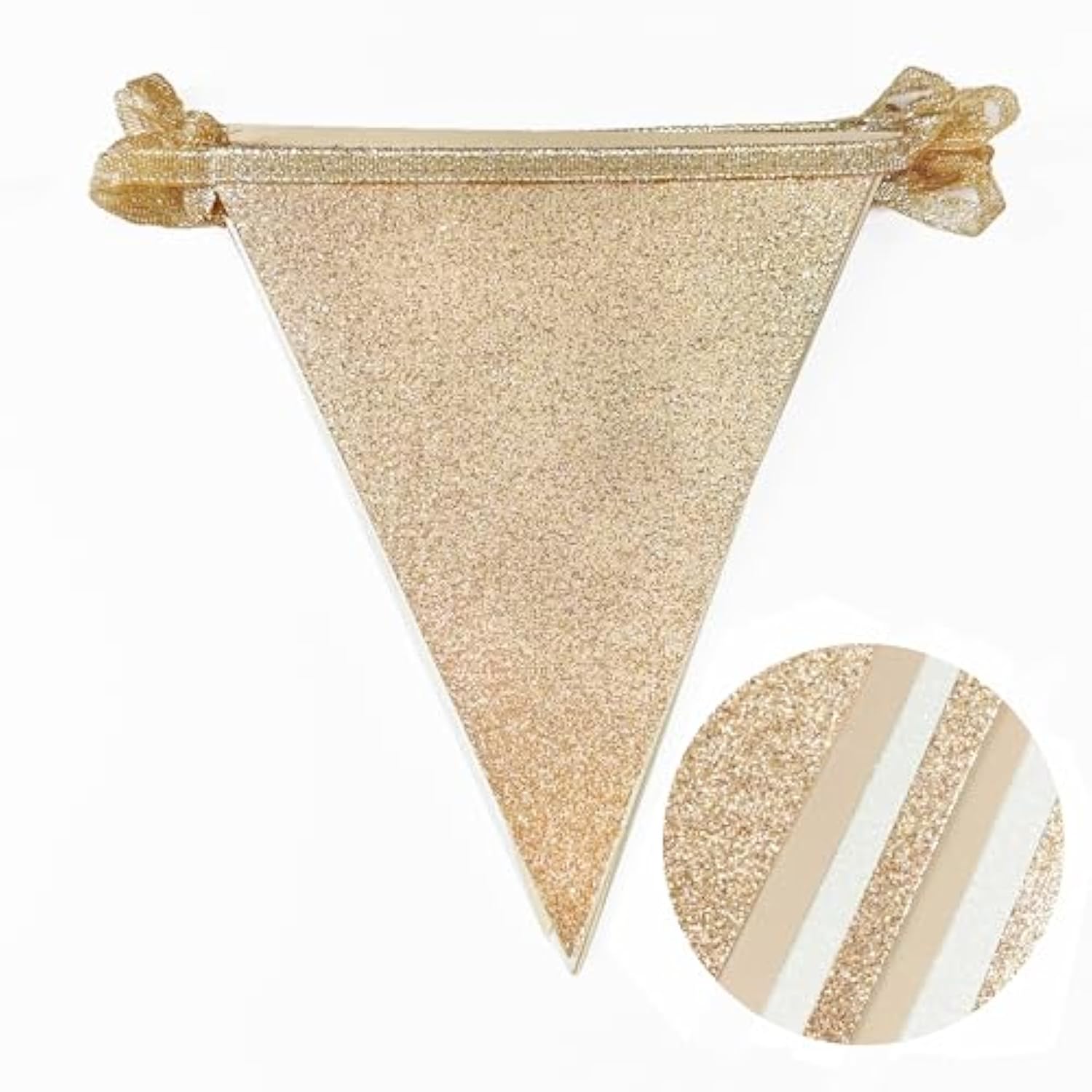 Champagne Gold Beige White Party Pennant Banner Flag Hanging Glitter Paper Triangle Bunting For Birthday Baby Shower Graduation Wedding Engagement Bridal Shower Holiday Baptism Party Decorations