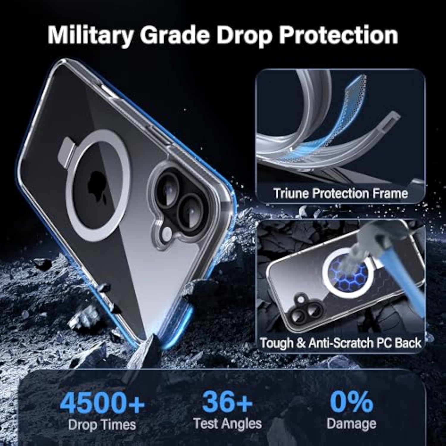 Clear Magnetic Case for iPhone 6.1 Inch - Built-in Invisible Stand Compatible with MagSafe Military Grade Drop Protection Anti-Yellowing Hard Back Silicone Edge Cover