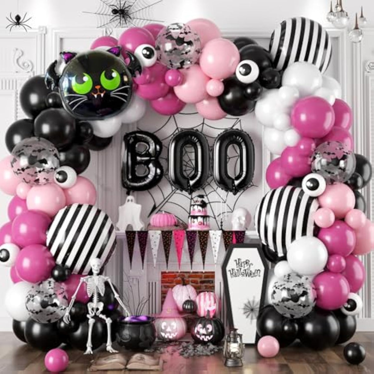 Halloween Balloon Garland Kit: Black, Pink, Bat & Spider Decor