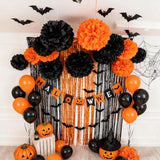 12Pcs Orange Black Hanging Tissue Paper Pom Poms,Ceiling Pompoms Flowers for Halloween Graduations Birthday Party Decorations