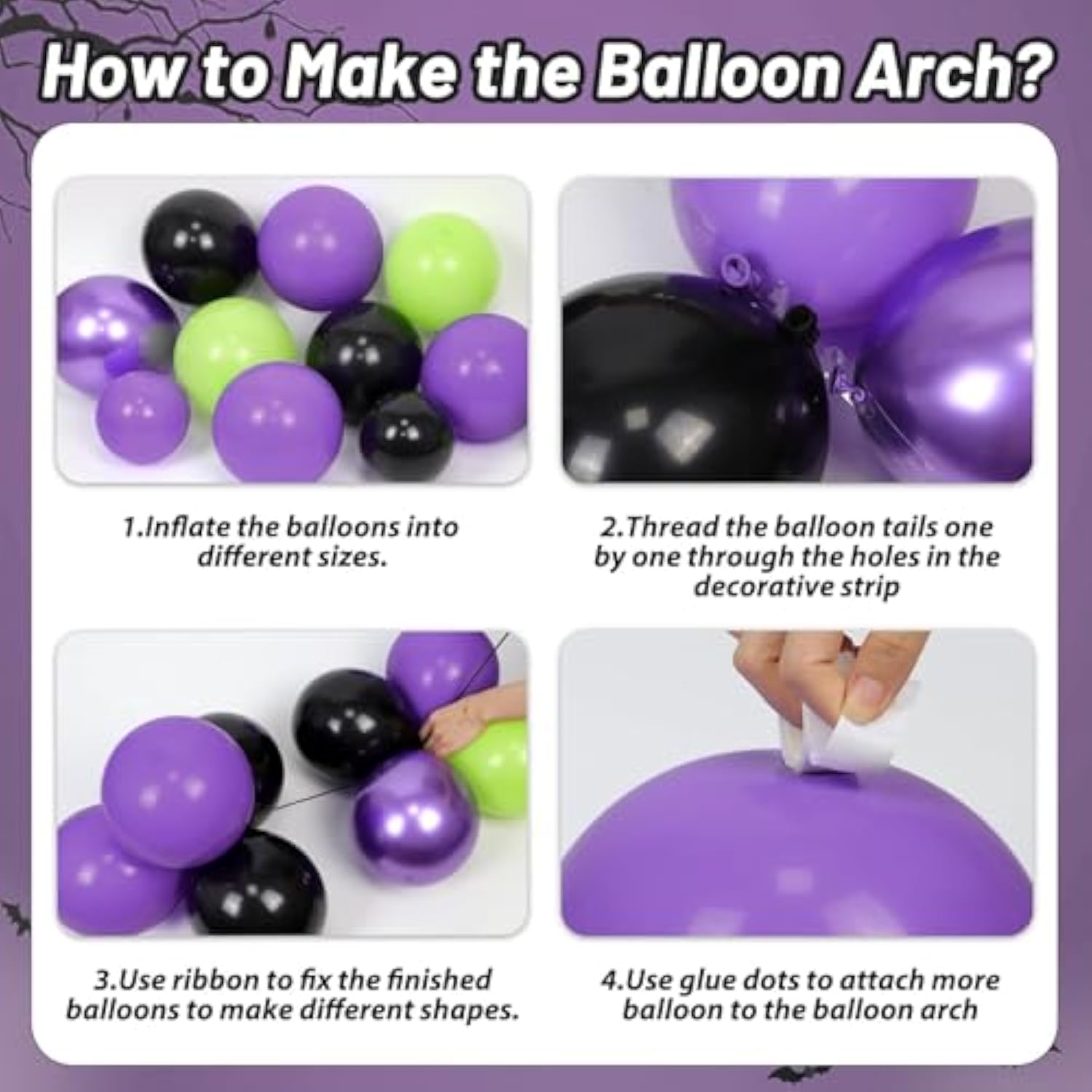 157pcs Halloween Balloon Arch Kit Green Purple Black Metallic Balloons Party Decor