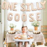 Goose 1St Birthday Party Decor One Silly Goose Birthday Decor One Silly Geese Balloon Banner Our Little Geese Is Turning One Farm Animal Themed Party Decor For Boy Girl Beige Funny 1St Bday