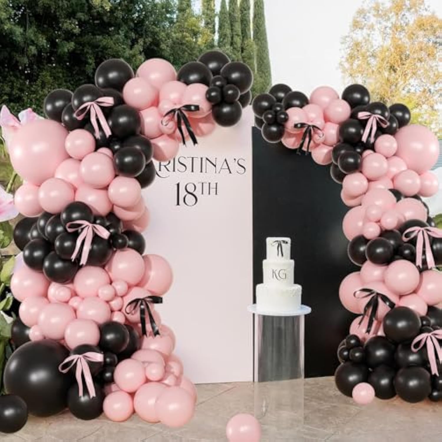 Pink Black Balloon Garland Arch Kit, 141Pcs Pink And Black Balloons Different Sizes 18 10 5 Inch And Bows For Coquette Birthday Wedding Baby Shower Bridal Shower Party Decorations
