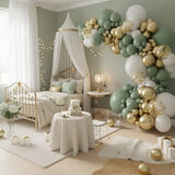 Balloon Garland Arch Kit – 146 Pcs Sage Green, White, Metallic Gold & Confetti Balloons For Baby Shower, Birthday, Gender Reveal, Wedding Party – Diy Kit By