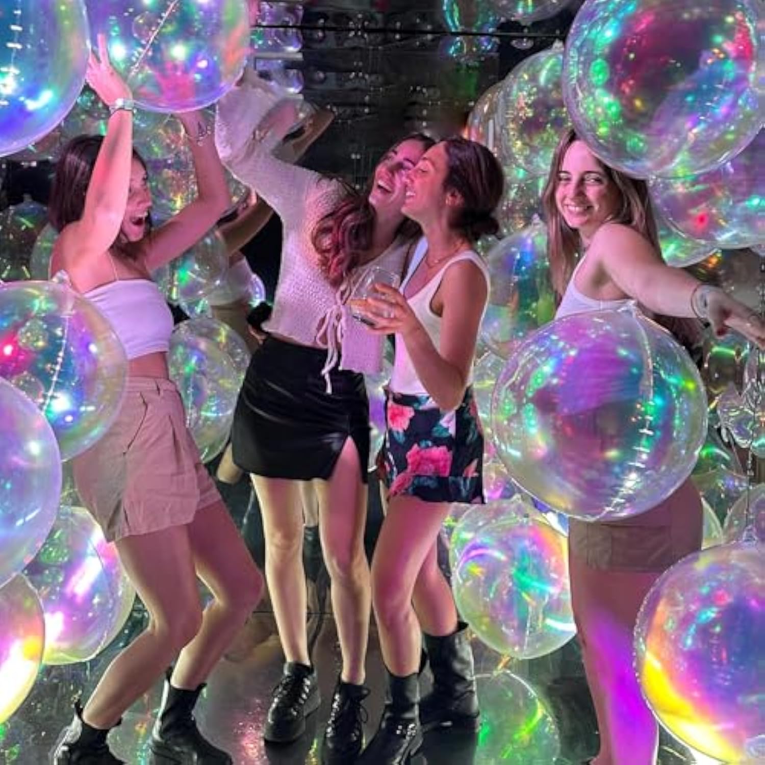 6Pcs Iridescent Foil Balloons,22Inch Clear 4D Round Ball Balloon And Explosion Star Balloon For Birthday Wedding Baby Shower Prom Party Anniversary Decorations