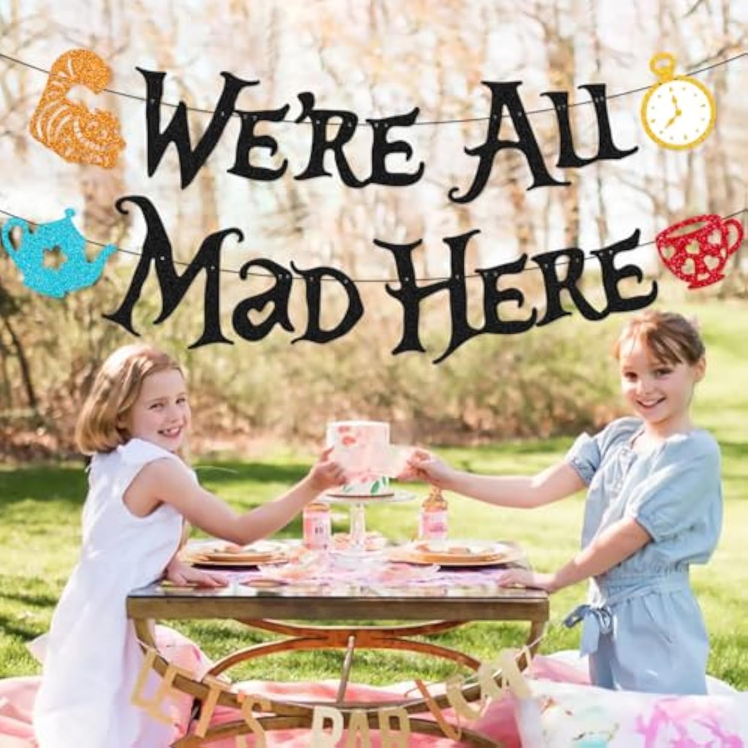We'Re All Mad Here Banner 1St Birthday Party Decorations Afternoon Tea One Year Old First Bday Party Supplies