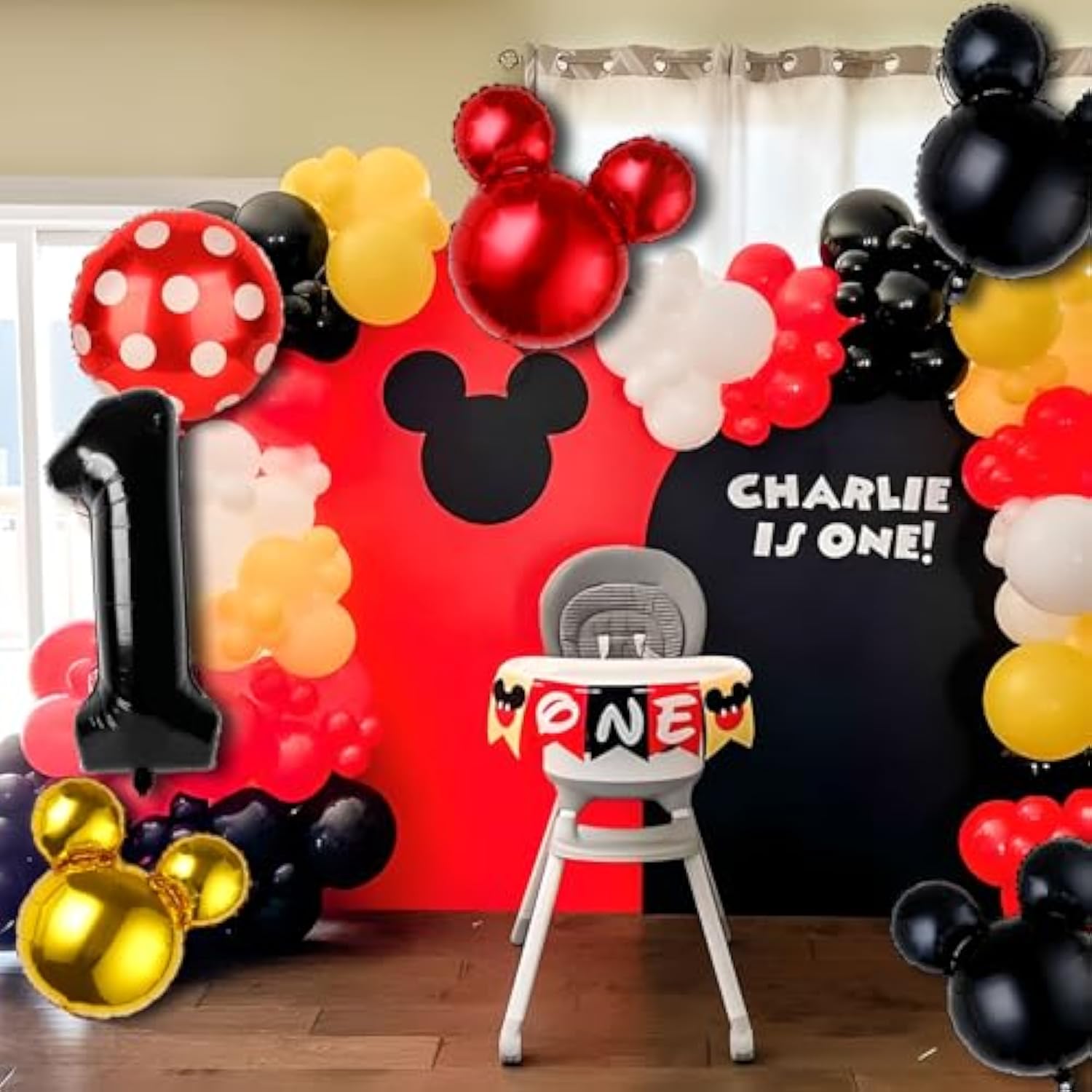 6 Pc Mouse 1st Birthday Decorations 40" Black ONE Foil Balloon for Baby Party
