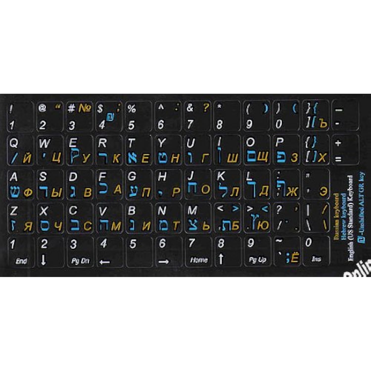 Online-Welcome Hebrew- Russian- English Non Transparent Black Background Keybo