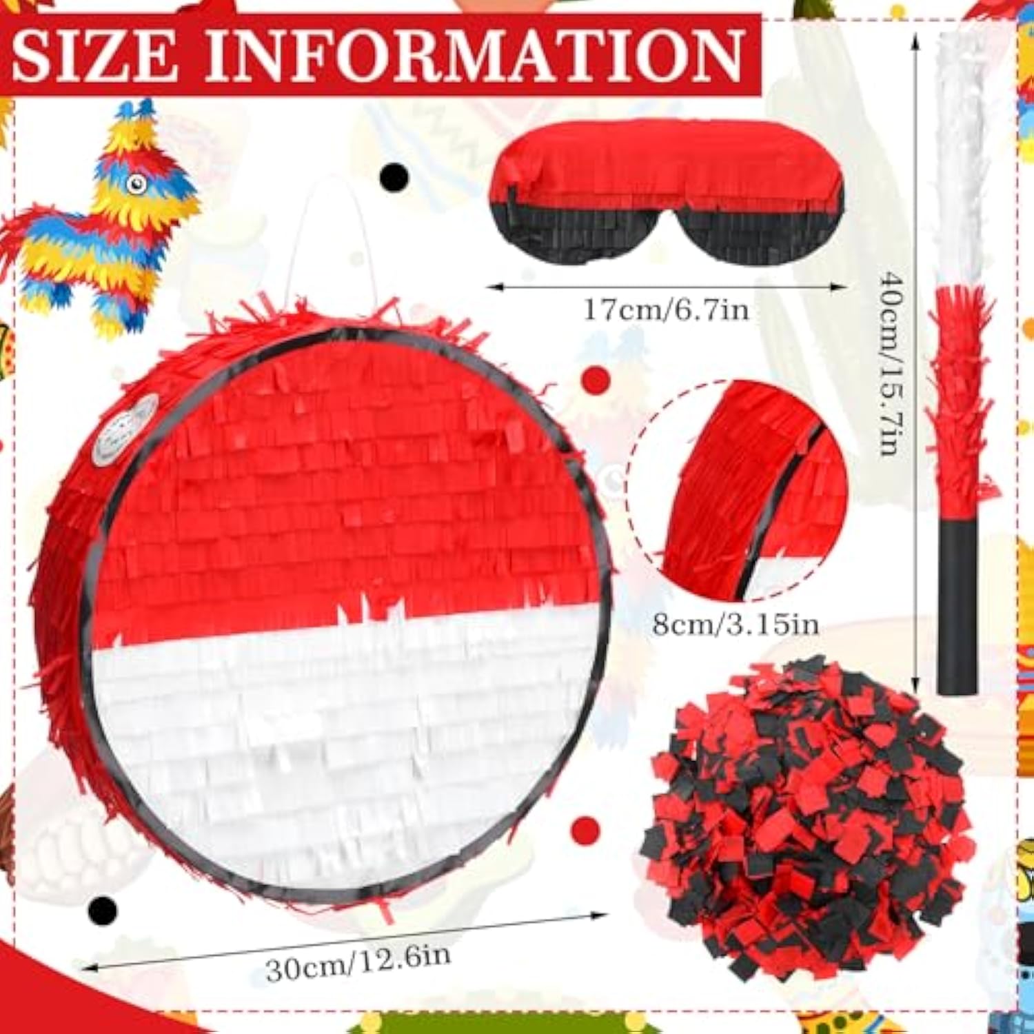 Cartoon Animation Piñata Red And White Ball Cartoon Birthday Party Favors Anime Themed Fiesta Decorations Piñata With Batting Stick Eye Mask And Confetti For Video Nights Sports Team