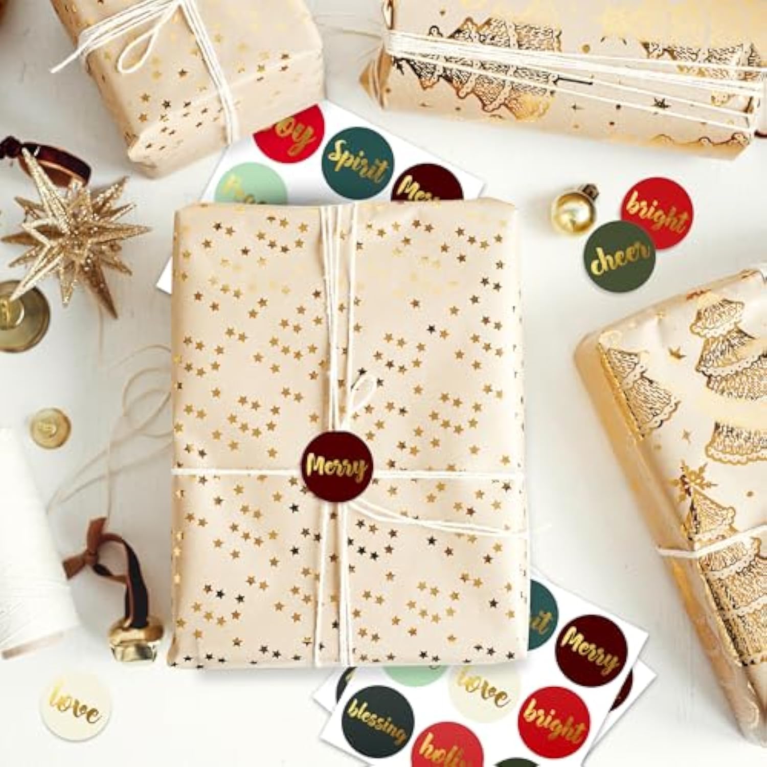 Christmas Stickers | Christmas Envelope Seals | 1.4 Inch | Gold Foil | Inspirational Positive Word | Waterproof | 90-Pack For Christmas Gifts, Holiday Stickers For Envelopes, Holiday