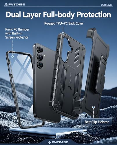for  Galaxy S25-FE Case: Military Grade Rugged Cell Phone Cover with Kickstand & Belt-Clip Holster