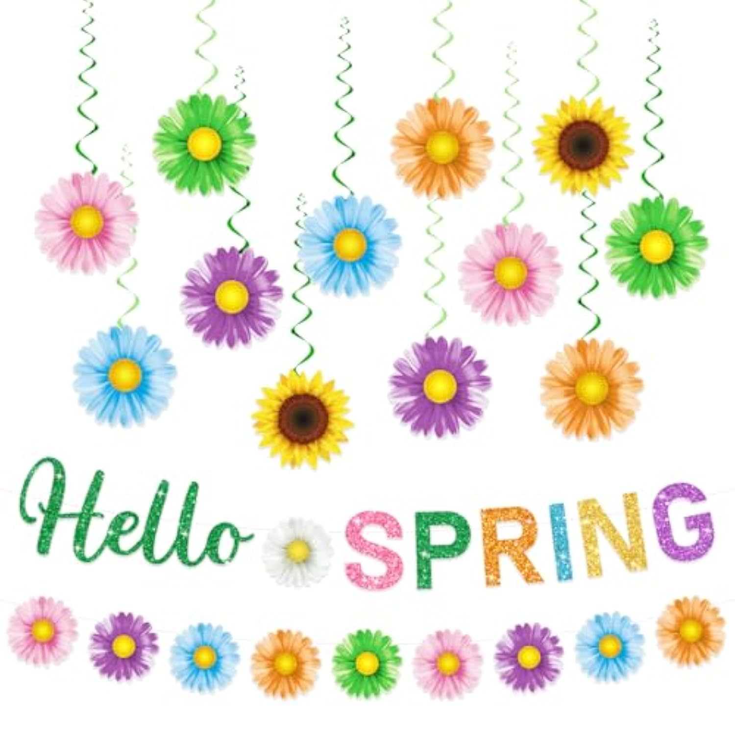 Spring Party Decorations, Hello Spring Decor Include 2Pc Hello Spring Banner And 24Pc Hanging Spring Decorations, Flower Hanging Decorations Spring Decorations For Home Office Classroom