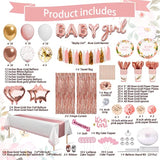 303PCS Pink Rose Gold Baby Shower Decor & Dinnerware Set for 25 Guests