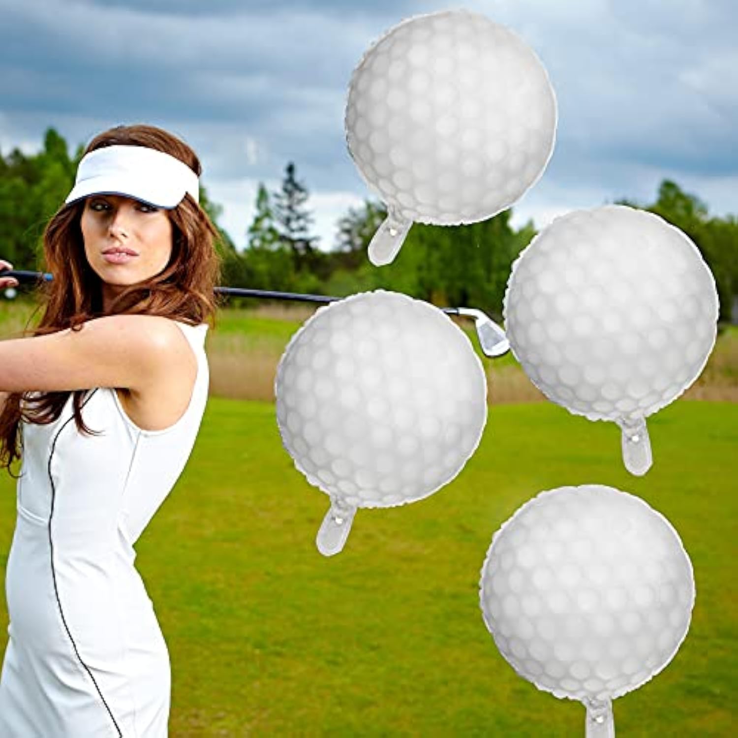 Golf Ball Balloons Decoration Golf Themed Balloons Ball Sports Round Aluminum Foil Decoration For Theme Birthday Party (12 Pieces)