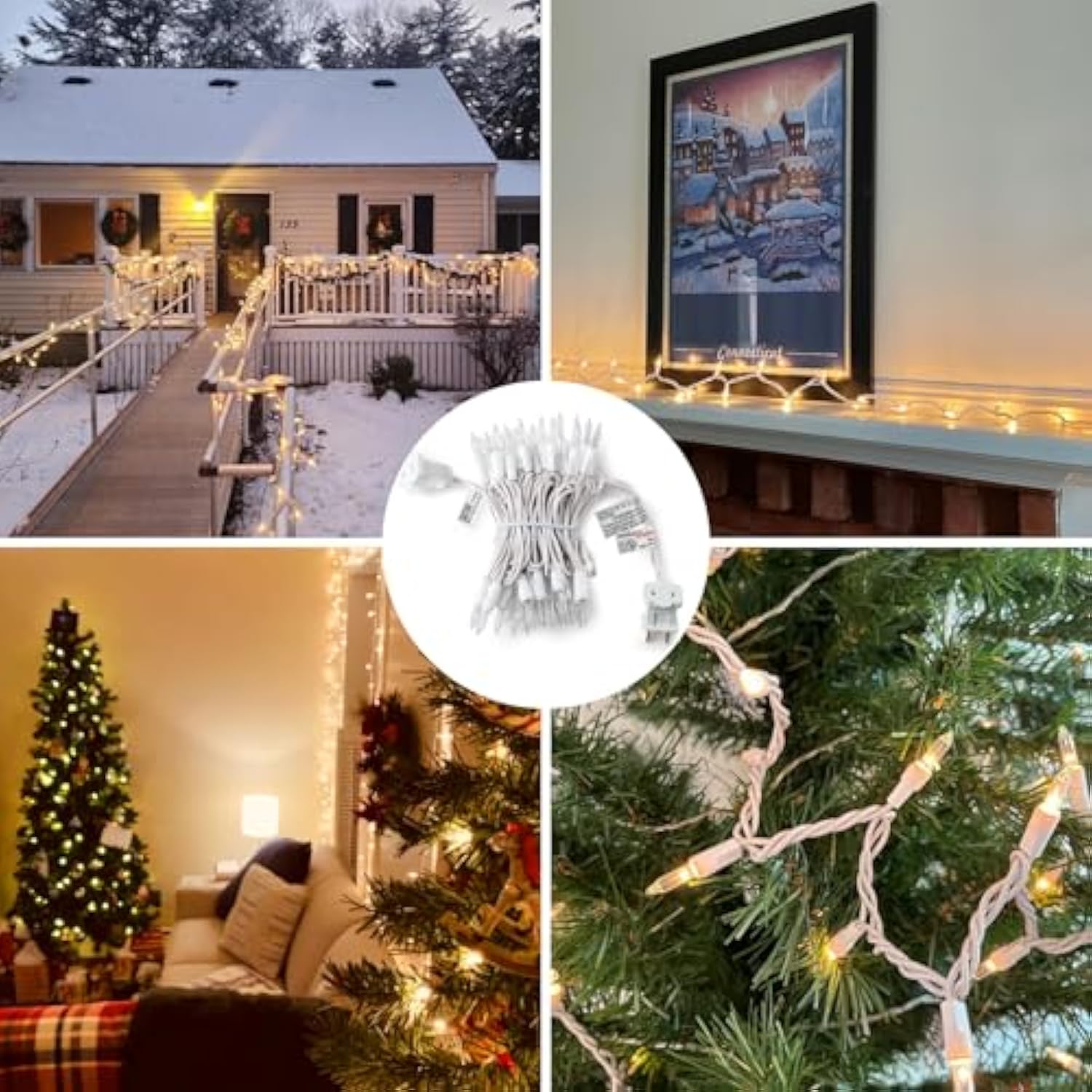 Christmas Lights Clear White 50 Count, 13Ft Incandescent Mini Lights String Plug In Warm White With White Wire For Mantl