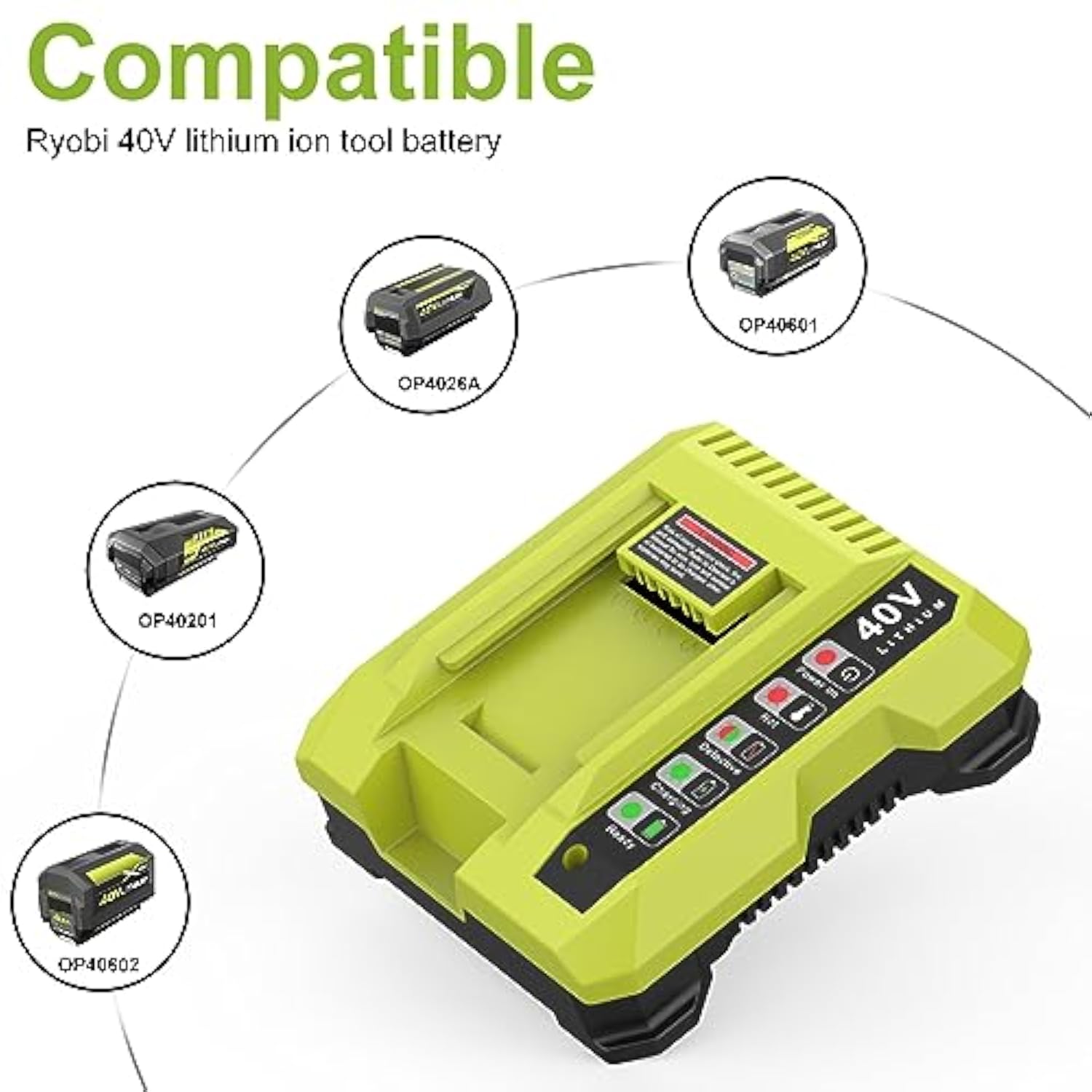 Op4040 40V Replacement For Ryobi 40V Battery 6A, Compatible With 40 Volt Lithium Battery Op4026A Op40201 Op4050A Op4015 Op40261 Op4030 Op40401, With Op401 Ryobi 40-Volt Charger