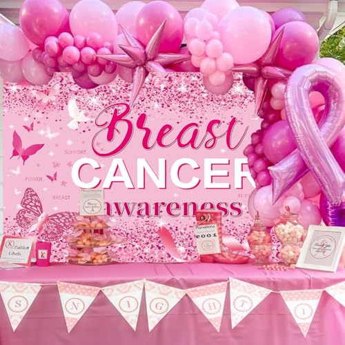 Breast Cancer Awareness Decorations, Breast Cancer Awareness Backdrop,Breasts Cancer Awareness Banner,Pink Ribbon Banner Backdrop for Breast Cancer Decor, 72x43 Inch (PINK)