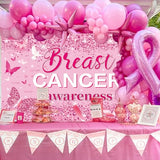 Breast Cancer Awareness Decorations, Breast Cancer Awareness Backdrop,Breasts Cancer Awareness Banner,Pink Ribbon Banner Backdrop for Breast Cancer Decor, 72x43 Inch (PINK)