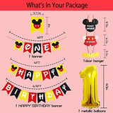 58-Pc 1st Mouse Birthday Party Set Banner, Tablecloth, Balloons & Cupcake Toppers