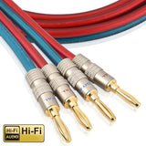 Speaker Cable Wire with Banana Plugs,14 AWG HiFi Pure Copper Speaker Wire,99.9% OFC Stranded Copper Wire,Gold Plated Banana Tip Plugs,Red/Blue