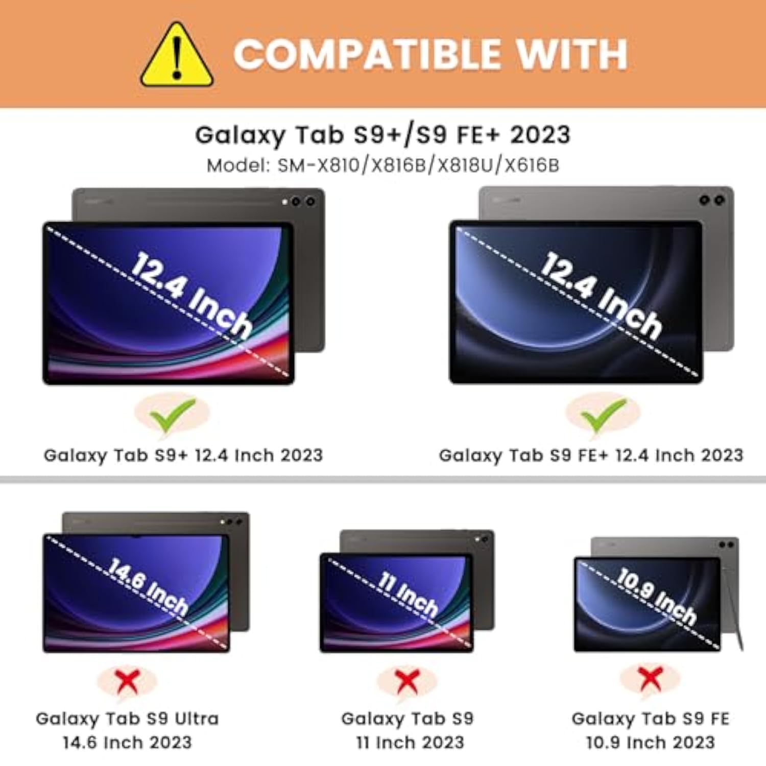 Galaxy Tab S9+ Plus Case, Multi-Angle Stand Cover Compatible With Samsung Tab
