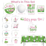 140 Pcs Golf Birthday Decorations Pink Tableware Set, Golf Party Supplies With Banner, Cake Topper, Plates And Napkins, For Golf Themed Birthday Girl/ Women, Service 20 Guests