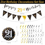 21St Birthday Decorations - Black Gold Pre-Assembled Triangle Flag Banner And Glitter Hanging Swirls Party Set