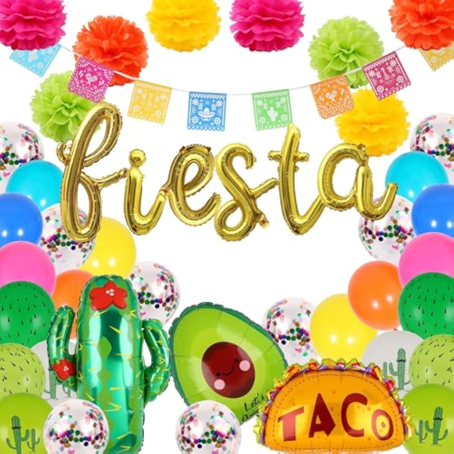 40 Pcs Fiesta Letter Banner Balloons Jumbo Mexico Taco Llama Cactus Av