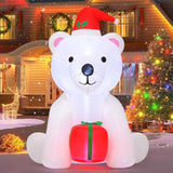 5 Ft Christmas Inflatable Bear Outdoor Decorations Blow Up Yard A White Bear Holding A Present With Built-In Leds For In
