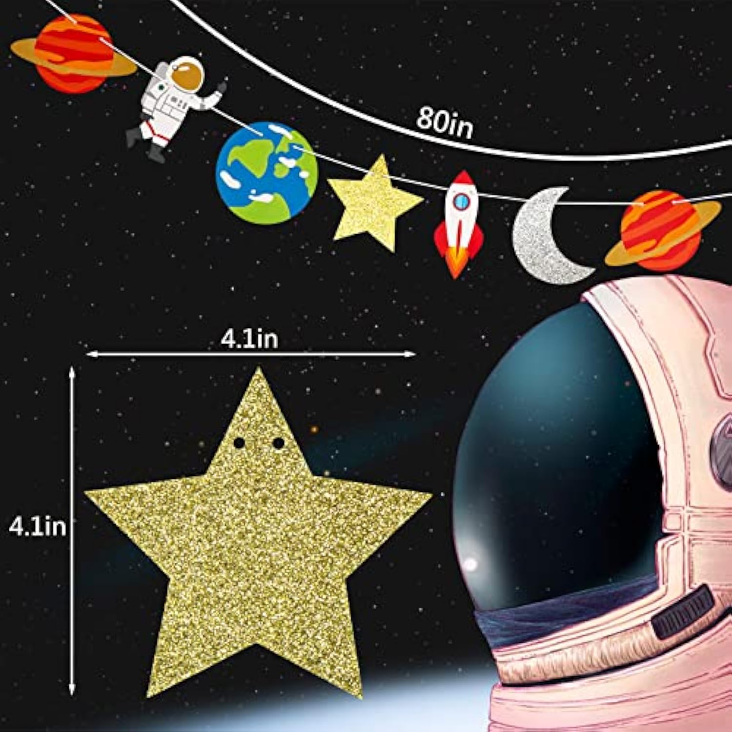 Outer Space Garland,Space Birthday Decorations,Planet Theme Banner,Outer Space Wall Decor,Space Baby Shower Decorations,Planets Rocket Astronaut Star (12 Pcs)