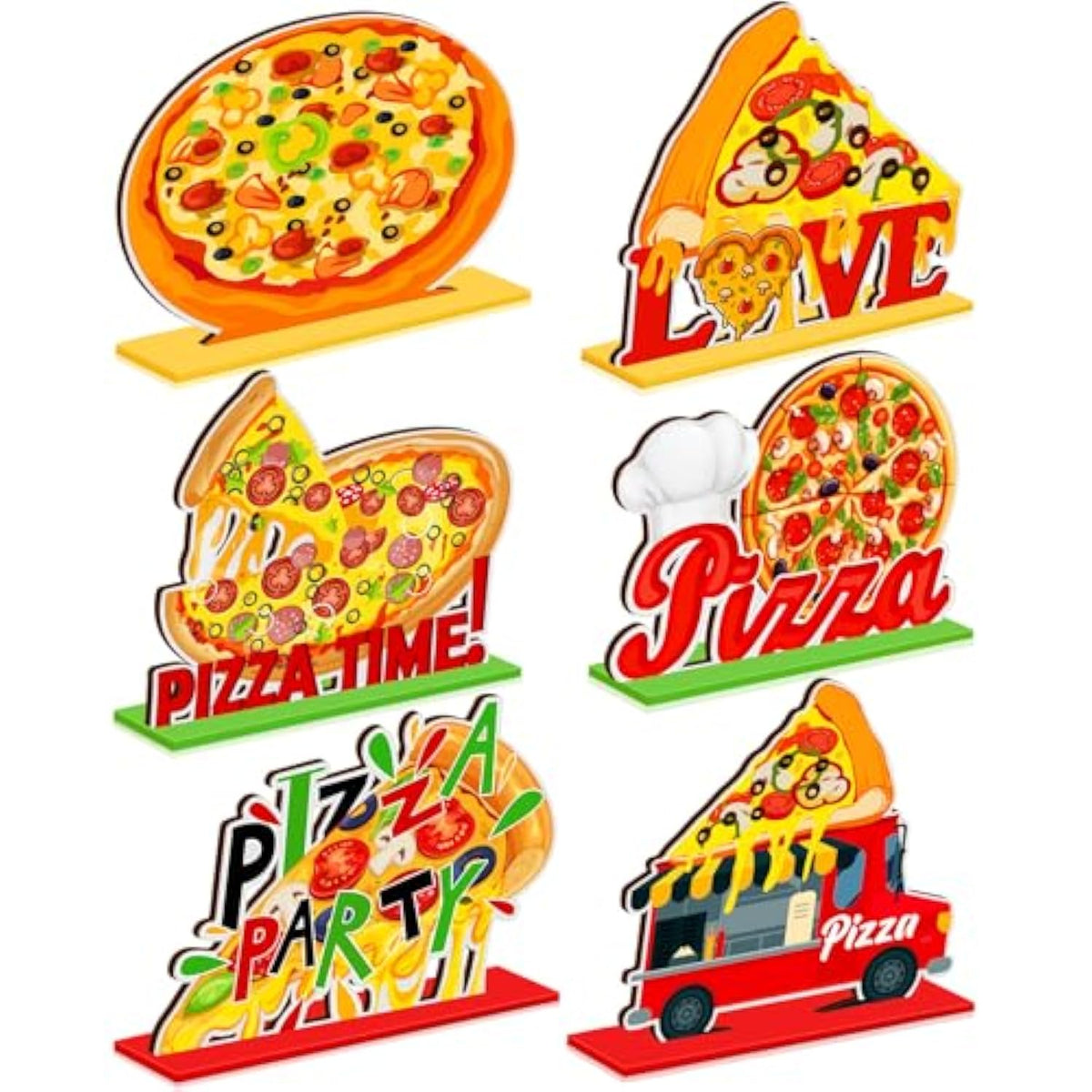 6 Pcs Pizza Party Decorations Wooden Pizza Table Centerpieces Birthday Party Favors Decorations For Home Baby Shower Supplies