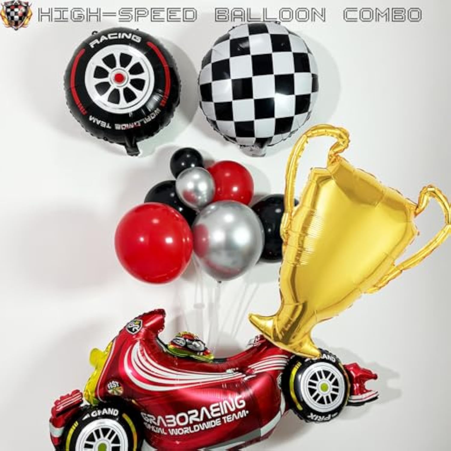 Race Car Balloon Arch Kit, Tow Fast Balloon Decoration, Red Black Silver Balloons With Car/Trophy/Chechered Flag/Tire Foil Balloons Garland For Boy Birthday, Racing Party