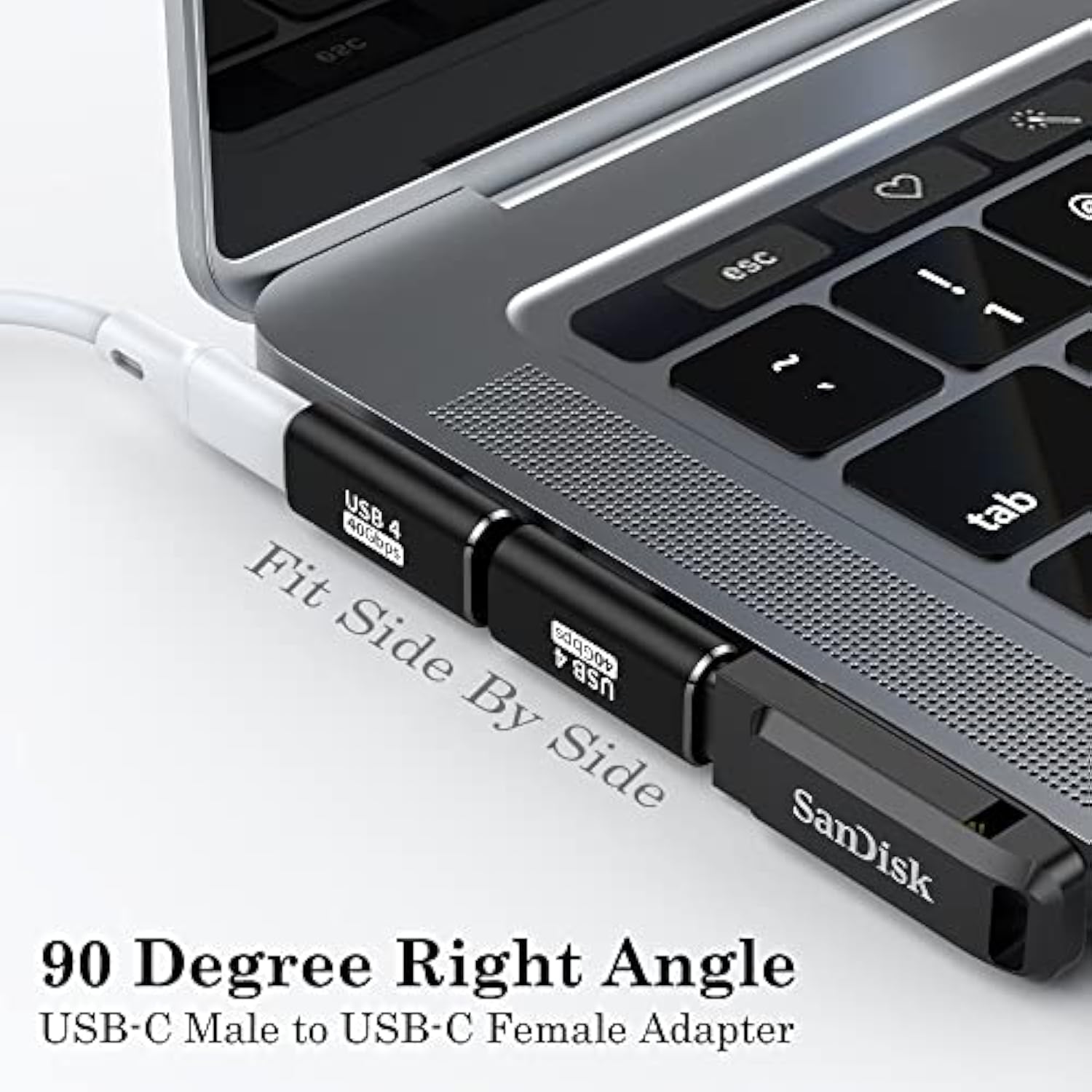 90 Degree Adapter (2 Pack), 40Gbps Usb C Male To Usb C Female Connector, Usb T